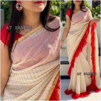 Ruffle saree work with Checks desgin