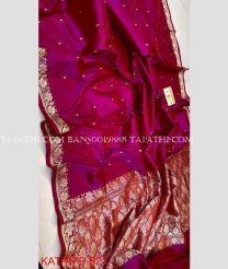 Deep Pink and Golden banarasi sarees with All over Buttas design - BANS0019888