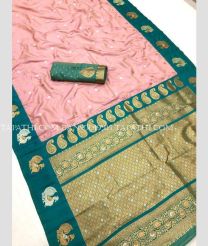 Baby Pink and Teal banarasi sarees with All over Jari design - BANS0019915