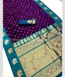 Plum Purple and Teal banarasi sarees with All over Jari design - BANS0019916