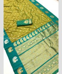 Leafy Green and Teal banarasi sarees with All over Jari design - BANS0019917