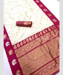 White and Deep Pink banarasi sarees with All over Jari design - BANS0019919