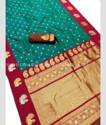 Medium Teal and Red banarasi sarees with All over Jari design - BANS0019921