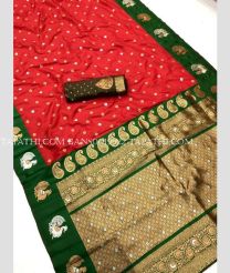 Red and Green banarasi sarees with All over Jari design - BANS0019922