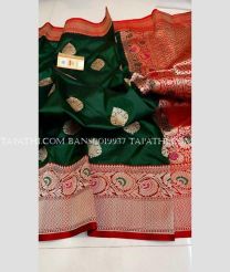 Pine Green and Red banarasi sarees with All over Meenakari design - BANS0019937
