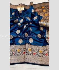 Navy Blue and Black banarasi sarees with All over Meenakari design - BANS0019938