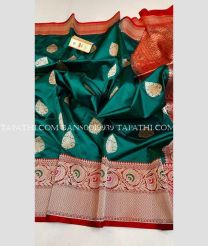 Dark Green and Red banarasi sarees with All over Meenakari design - BANS0019939
