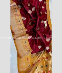 Crimson and Golden banarasi sarees with All over Meenakari design - BANS0019942