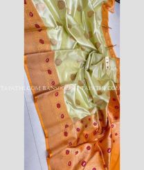 Fern Green and Lite Orange banarasi sarees with All over Meenakari design - BANS0019943