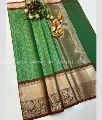 green and silver colour banarasi sarees with All over design - BANS0019953