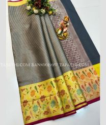 grey and yellow colour banarasi sarees with All over design - BANS0019957