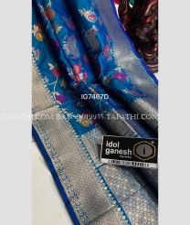 Blue and Silver banarasi sarees with All over Jari design - BANS0019935