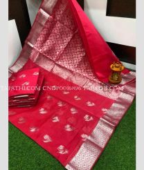 silver and magenta red colour chenderi silk sarees with All over Buttas design - CNDP0016896