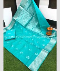 azure blue and silver colour chenderi silk sarees with All over Buttas design - CNDP0016897