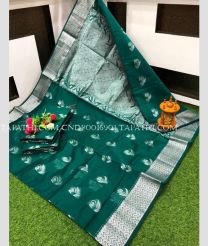 green and silver colour chenderi silk sarees with All over Buttas design - CNDP0016901