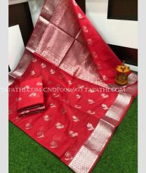 orange and silver colour chenderi silk sarees with All over Buttas design - CNDP0016903