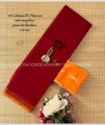 Red and Orange chettinad cotton sarees with All over Buttas design - CHTC0000087