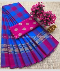azure blue colour chettinad cotton sarees with All over Checks design - CHTC0000128