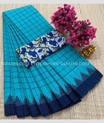 azure blue colour chettinad cotton sarees with All over Checks design - CHTC0000131