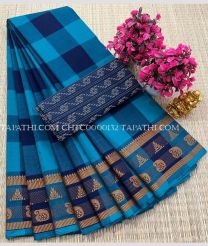 azure blue colour chettinad cotton sarees with All over Checks design - CHTC0000132