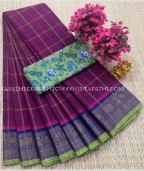purple colour chettinad cotton sarees with All over Checks design - CHTC0000133