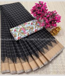 charcoal colour chettinad cotton sarees with All over Checks design - CHTC0000135