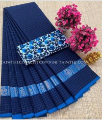 blue colour chettinad cotton sarees with All over Checks design - CHTC0000141