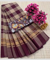 wheat and magenta red colour chettinad cotton sarees with All over Checks design - CHTC0000142