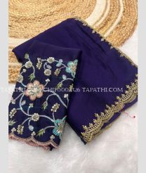 Navy Blue chiffon sarees with All over Embroidary design - CHIF0002326