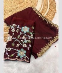 Maroon chiffon sarees with All over Embroidary design - CHIF0002329