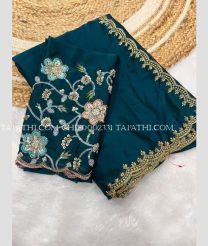 Dark Teal chiffon sarees with All over Embroidary design - CHIF0002331
