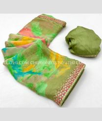 Green and Mehendi Green chiffon sarees with All over Printed design - CHIF0002332