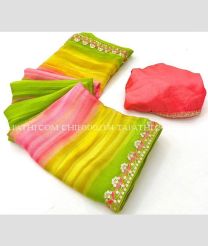 Yellow and Parrot Green chiffon sarees with All over Printed design - CHIF0002334