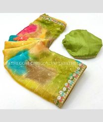 Yellow and Green chiffon sarees with All over Printed design - CHIF0002336
