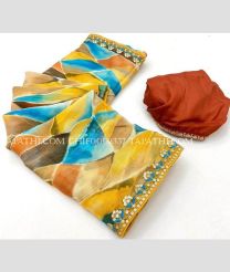 Mustard Yellow and Chestnut chiffon sarees with All over Printed design - CHIF0002337
