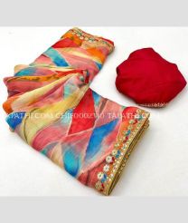 Coral Pink and Red chiffon sarees with All over Printed design - CHIF0002340