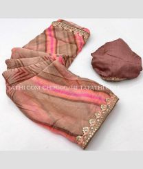 Brown and Rose Pink chiffon sarees with All over Printed design - CHIF0002341