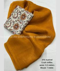 Orange and Cream chiffon sarees with Plain design - CHIF0002354