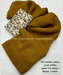 Golden Brown and Cream chiffon sarees with Plain design - CHIF0002355