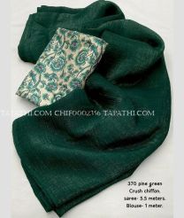 Dark Green Blue and Cream chiffon sarees with Plain design - CHIF0002356