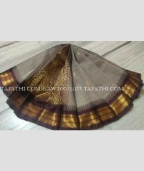 Grey and Chocolate gadwal cotton sarees with All over Buttas design - GAWT0002133