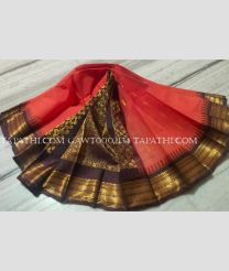 Bean Red and Chocolate gadwal cotton sarees with All over Buttas design - GAWT0002134