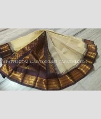 Cream and Chocolate gadwal cotton sarees with All over Buttas design - GAWT0002137