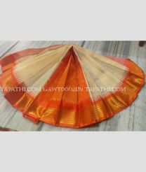 Cream and Orange gadwal cotton sarees with All over Buttas design - GAWT0002139