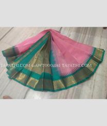 Rose Pink and Turquoise gadwal cotton sarees with All over Buttas design - GAWT0002141