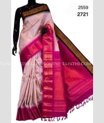 Bisque and Magenta gadwal pattu sarees with temple Kuttu border design - GDWP0005760