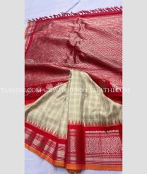 Red and Cream gadwal pattu sarees with All over Checks and Buttas design - GDWP0005800