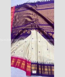 Purple Blue and Cream gadwal pattu sarees with All over Checks and Buttas design - GDWP0005801