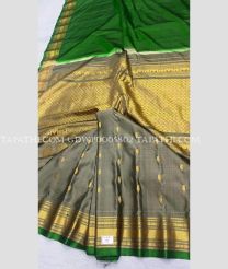 Dark Green and Grey gadwal pattu sarees with All over Checks and Buttas design - GDWP0005802