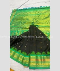 Parrot Green and Black gadwal pattu sarees with All over Checks and Buttas design - GDWP0005803